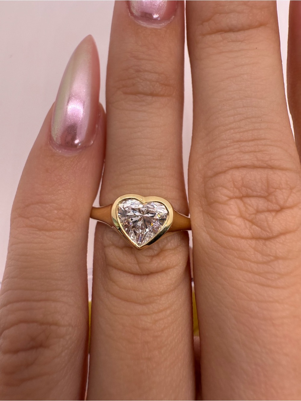 1.07 carat E VS1 heart lab diamond bezel pinky ring